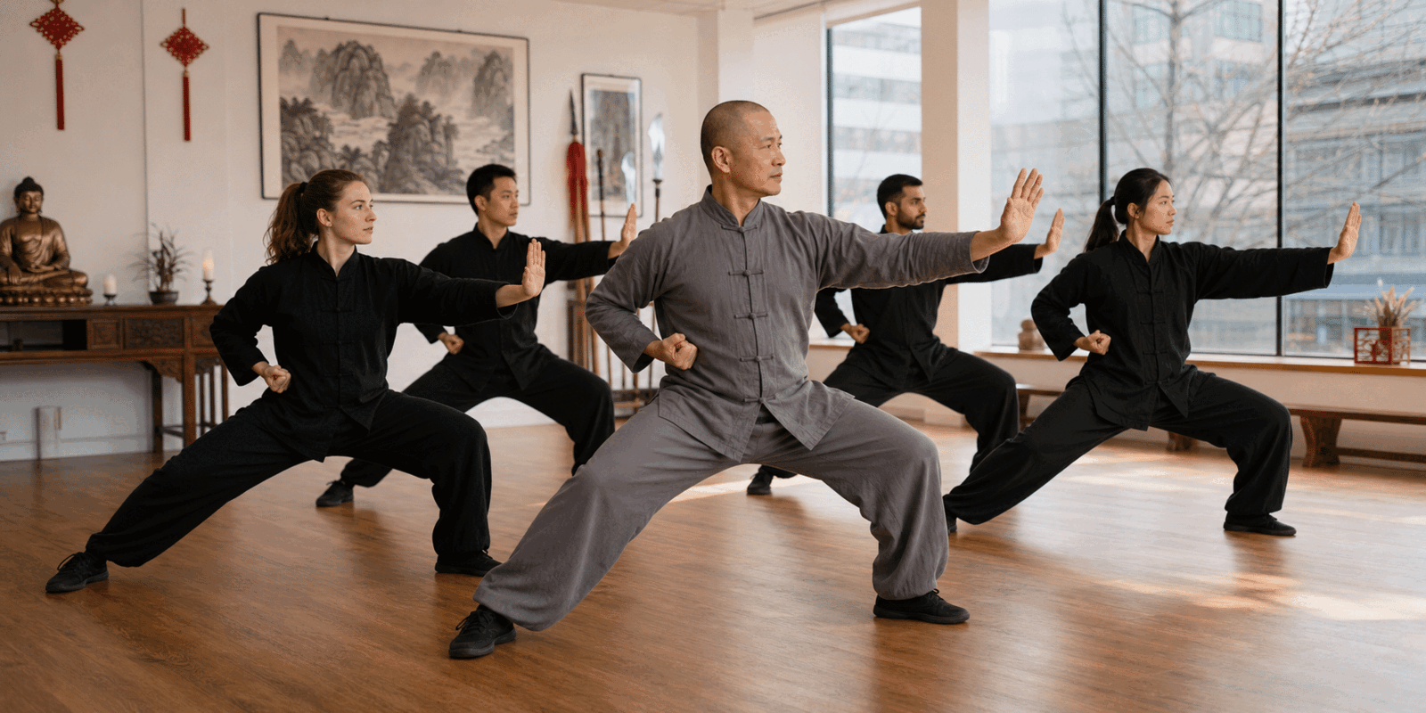 Kung Fu students training together in Richmond
